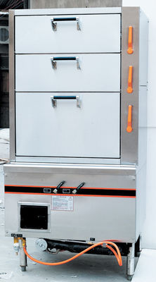 Stainless 48KW Gas Food Steamer 3 Drawer For Kitchen Equipments , 900x820x1850mm